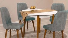 Masa bucatarie rotunda Brigitte, culoare alb si nuc, 90 cm