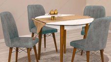 Masa bucatarie rotunda Brigitte, culoare alb si nuc, 90 cm