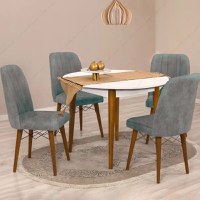 Masa bucatarie rotunda Brigitte, culoare alb si nuc, 90 cm - 1