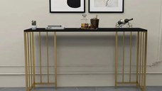 Masa Bucătărie Tip Bar, Auriu & Negru, 150x35x90 cm