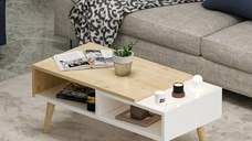 Masa cafea cu depozitare Mely Homs 90x45 cm stejar-alb