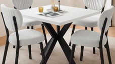 Masa de bucatarie din MDF patrat, alb,texturata, Homs 80x80X75 cm