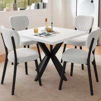 Masa de bucatarie din MDF patrat, alb,texturata, Homs 80x80X75 cm - 1