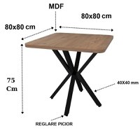 Masa de bucatarie din MDF patrat, texturata, Homs 80x80X75 cm - 1