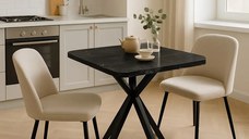 Masa de bucatarie din MDF patrat, texturata, marmura negru,Homs 80x80X75 cm