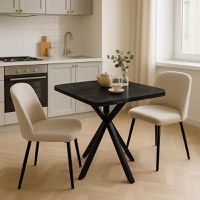 Masa de bucatarie din MDF patrat, texturata, marmura negru,Homs 80x80X75 cm - 1