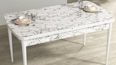 Masa de bucatarie extensibila dining, alb marmurat, 170 x 80 cm