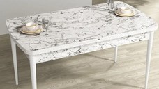 Masa de bucatarie extensibila dining, alb marmurat, 170 x 80 cm