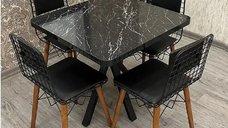 Masa de bucatarie patrat Homs din MDF texturat, negru, 70 x 70 x 75 cm