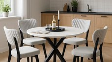 Masa de bucatarie rotunda din MDF, alb-negru, texturata, Homs 80x80x75 cm