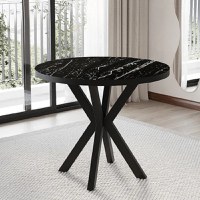 Masa de bucatarie rotunda din MDF, marmorat negru, Homs 80x80x75 cm - 1
