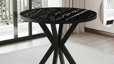 Masa de bucatarie rotunda din MDF, marmorat negru, Homs 80x80x75 cm