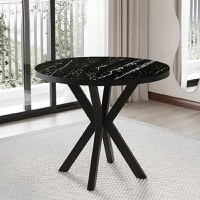 Masa de bucatarie rotunda din MDF, marmorat negru, Homs 80x80x75 cm - 1