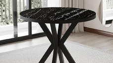 Masa de bucatarie rotunda din MDF, marmorat negru, Homs 80x80x75 cm