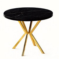 Masa de bucatarie rotunda din MDF patrat, marmurat negru,texturata, Homs 80x80X75 cm - 1
