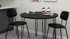 Masa de bucatarie rotunda Homs, negru marmurat, 70x70 cm, A0048