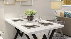 Masa de bucatarie texturata Homs, Alb, 120x80x75 cm, Model 30409