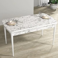 Masa extensibila dining, alb marmurat, 170 x 80 cm - 1
