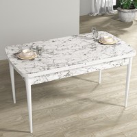 Masa extensibila dining, alb marmurat, 170 x 80 cm - 1
