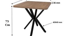 Masa Homs pentru bucatarie, patrat, MDF texturat, culoare nuc, 70 x 70 x 74 cm
