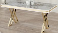 Masa Lux cu aspect de marmura alba, 160 x 80 x 74 cm