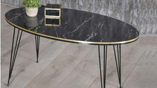 Măsuță de cafea ovală auriu negru, 90x50x43 cm, 20153