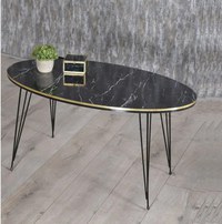 Măsuță de cafea ovală auriu negru, 90x50x43 cm, 20153 - 1