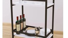 Masuta de servire cu roti Clasic Homs, alb-negru, 81 x 34 x 61 cm