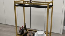 Măsuță de servire mobilă Clasică, 81 cm, negru și auriu