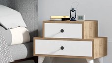 Noptiera Maura cu 2 sertar alb si nuc,63 cm