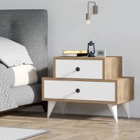 Noptiera Maura cu 2 sertar alb si nuc,63 cm - 1