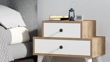 Noptiera Maura cu 2 sertar alb si nuc,63 cm