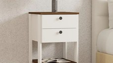 Noptiera Renea cu 2 sertar alb-nuc,75 cm