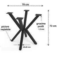 Picioare pentru masa rotunda sau patrata metal, culoare negru,70 cm - 1