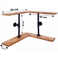 Raft colt cu 2 polite stil industrial din lemn-metal Homs 62x50x35x12 cm - 1