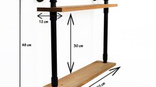 Raft cu 2 polite stil industrial din lemn-metal Homs 50x48x12 cm