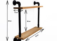 Raft cu 2 polite stil industrial din lemn-metal Homs 50x48x12 cm - 1
