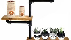 Raft cu 3 polite stil industrial din lemn-metal Homs 70 X 12 X 57 cm