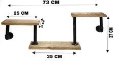Raft cu 3 polite stil industrial din lemn-metal Homs 73 X 12 X 27 cm