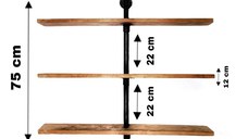 Raft cu 3 polite stil industrial din lemn-metal Homs 75 X 75 X 12 cm