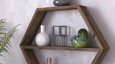 Raft de perete din lemn Hexagonal Homs, maro