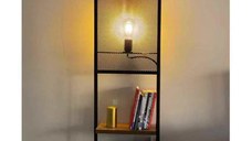 Raft de perete iluminat, Aleron Homs, lemn/metal, 33 x 16 x 125 cm, negru/natur