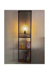 Raft de perete iluminat, Aleron Homs, lemn/metal, 33 x 16 x 125 cm, negru/natur - 1