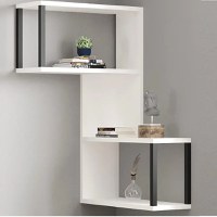 Raft de perete Lester pentru colt,  culoare alb si negru  84 cm - 1