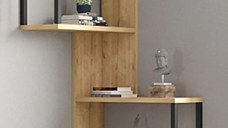 Raft de perete Lester pentru colt,  culoare nuc si negru 84 cm