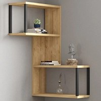 Raft de perete Lester pentru colt,  culoare nuc si negru 84 cm - 1