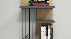Raft de perete Nezma Homs cu 3 polite, 60 x 40 x 21 cm, finisaj stejar/gri antracit