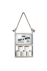 Raft din lemn cu sfoara Farmhouse Homs, 60 x 40 x 13 cm, alb antic - 1