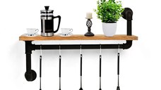 Raft stil industrial cu agatatori bucatarie Homs 50x12  nuc-negru