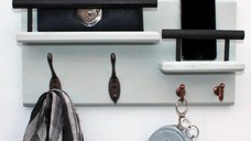 Resigilat:Cuier din lemn cu 4 agatatori si 2 polite 1002 Homs 40 x 20 cm, verde marin